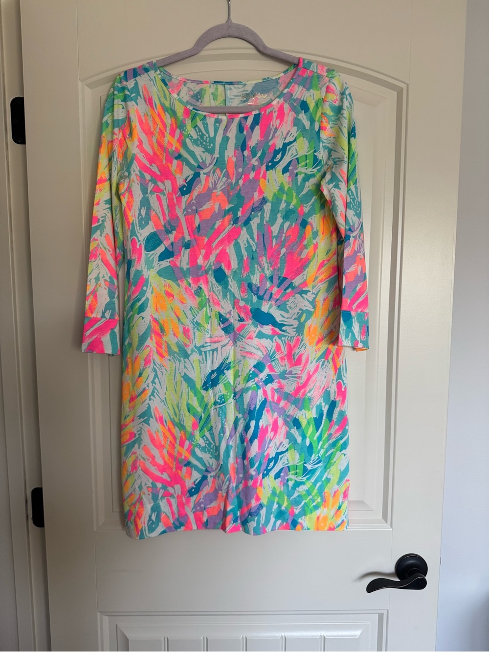 Lilly Pulitzer Neon Coral & Aqua Floral Shift Dress
